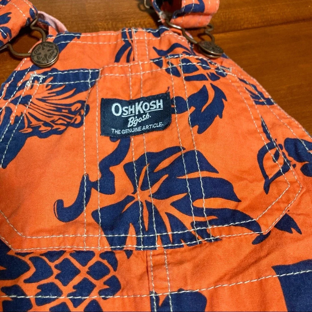 OSHKOSH Bgosh Hawaiian Overall Shorts Orange Navy Blue Floral Unisex 18 Months